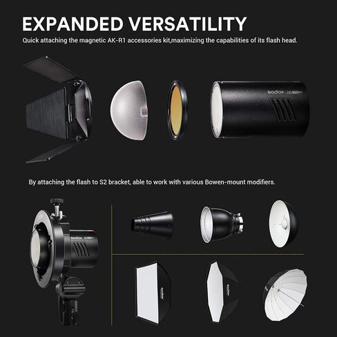 Godox AD100Pro Flash Monolight، 100W 2.4G Wireless HSS 1/8000s Pocket Flash، خفيف الوزن مدمج، بطارية ليثيوم 2600 مللي أمبير في الساعة 360 طاقة كاملة، ومضات TTL مع مشغل فلاش لاسلكي Godox XProII-C TTL in Saudi Arabia