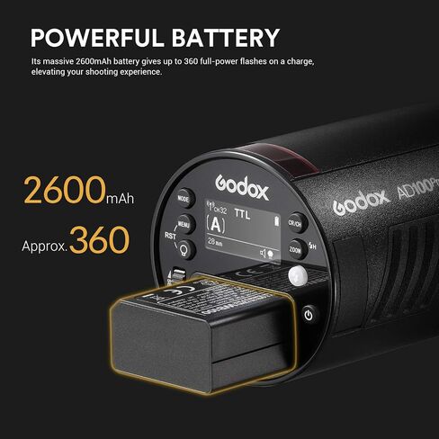 Godox AD100Pro Flash Monolight، 100W 2.4G Wireless HSS 1/8000s Pocket Flash، خفيف الوزن مدمج، بطارية ليثيوم 2600 مللي أمبير في الساعة 360 طاقة كاملة، ومضات TTL مع مشغل فلاش لاسلكي Godox XProII-C TTL in Saudi Arabia