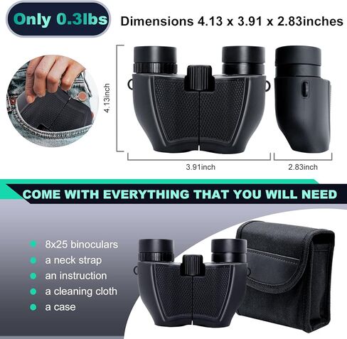 مناظير صغيرة الحجم مقاس 12×25 للبالغين والاطفال، سهلة التركيز وخفيفة التحمل للرحلات البحرية ومشاهدة الطيور والسفر والمسرح والمشي لمسافات طويلة ومشاهدة المعارض ومراقبة النباتات والحيوانات. in Kuwait