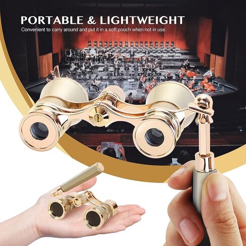 Opera Glasses Binoculars, 3X25 Lorgnette Theater Glasses, BK9 Optical Lens Mini Compact Foldable Vintage Theater Glasses with Adjustable Handle for Concert Cinema Adults Men Women in Saudi Arabia