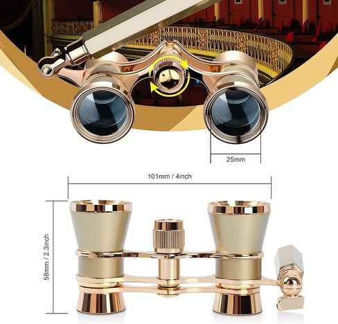Opera Glasses Binoculars, 3X25 Lorgnette Theater Glasses, BK9 Optical Lens Mini Compact Foldable Vintage Theater Glasses with Adjustable Handle for Concert Cinema Adults Men Women in Saudi Arabia