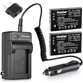 Kastar FNP60 Battery (2-Pack) and Charger Kit for HP PhotoSmart R07 R507 R607 R607v R607xi R707 R707v R707xi R717 R725 R727 R817 R817v R817xi R818 R827 R837 R847 R926 R927 R937 R967 in Saudi Arabia