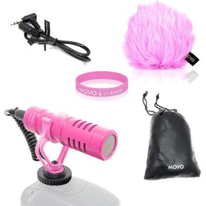 Movo VXR10 Universal Video Microphone with Shock Mount, Deadcat Windscreen, Case for iPhone, Android Smartphones, Canon EOS, Nikon DSLR Cameras and Camcorders (Pink Breast Cancer Awareness Edition) in Kuwait
