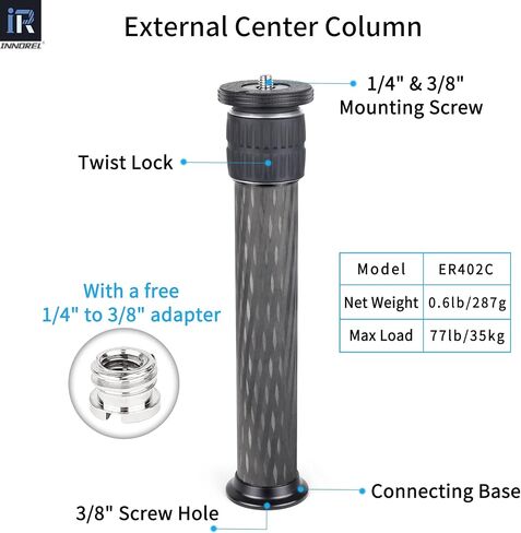 INNOREL ER402C Universal Carbon Fiber Tripod Center Column Extension Pole Extender - Two-Section Mid-Column Extension Rod Pole for Monopod DSLR Camera 40mm Big Tube in Saudi Arabia