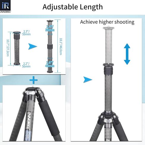 INNOREL ER402C Universal Carbon Fiber Tripod Center Column Extension Pole Extender - Two-Section Mid-Column Extension Rod Pole for Monopod DSLR Camera 40mm Big Tube in Saudi Arabia