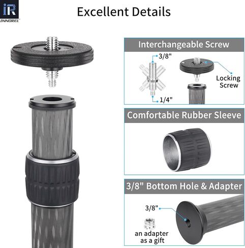 INNOREL ER402C Universal Carbon Fiber Tripod Center Column Extension Pole Extender - Two-Section Mid-Column Extension Rod Pole for Monopod DSLR Camera 40mm Big Tube in Saudi Arabia