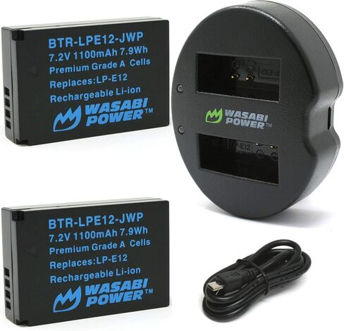 Wasabi Power LP-E12 Battery (2-Pack) and Dual USB Charger for Canon EOS M, EOS M10, EOS M50, EOS M50 MII, EOS M100, EOS M200, EOS Rebel SL1 (EOS 100D), PowerShot SX70 HS in Saudi Arabia