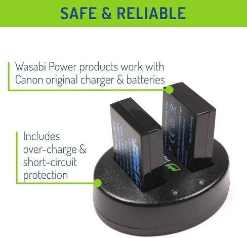 Wasabi Power LP-E12 Battery (2-Pack) and Dual USB Charger for Canon EOS M, EOS M10, EOS M50, EOS M50 MII, EOS M100, EOS M200, EOS Rebel SL1 (EOS 100D), PowerShot SX70 HS in Saudi Arabia