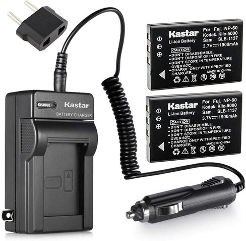 Kastar FNP60 Battery (2-Pack) and Charger Kit for HP PhotoSmart R07 R507 R607 R607v R607xi R707 R707v R707xi R717 R725 R727 R817 R817v R817xi R818 R827 R837 R847 R926 R927 R937 R967 in Saudi Arabia