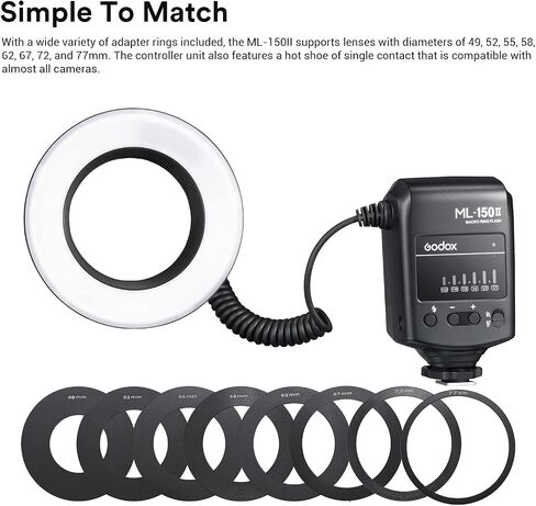 Godox ML150II Macro Ring Flash on Camera Ring Flash Light GN12 CCT 5800K±200K for Fuji, for Canon, for Nikon, for Sony, for Olympus Camera in Saudi Arabia