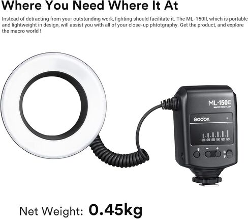 Godox ML150II Macro Ring Flash on Camera Ring Flash Light GN12 CCT 5800K±200K for Fuji, for Canon, for Nikon, for Sony, for Olympus Camera in Saudi Arabia