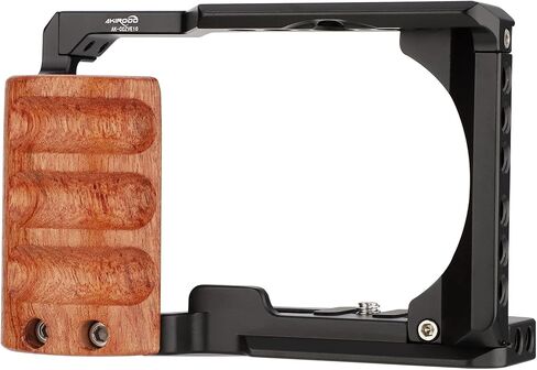 AKIROOD ZV-E10 Camera Cage for Sony ZV-E10 Camera,Wooden Handle Grip Video Shooting Cage Filming Accessories Cold Shoe Extension for Microphone/Light in Saudi Arabia