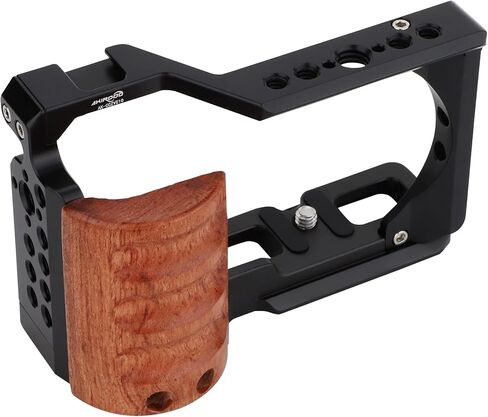 AKIROOD ZV-E10 Camera Cage for Sony ZV-E10 Camera,Wooden Handle Grip Video Shooting Cage Filming Accessories Cold Shoe Extension for Microphone/Light in Saudi Arabia