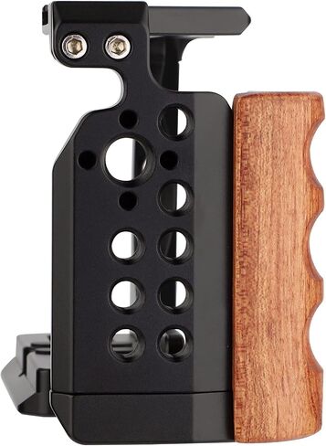 AKIROOD ZV-E10 Camera Cage for Sony ZV-E10 Camera,Wooden Handle Grip Video Shooting Cage Filming Accessories Cold Shoe Extension for Microphone/Light in Saudi Arabia