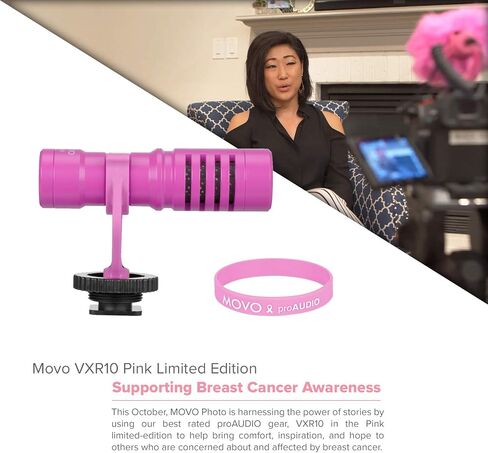 Movo VXR10 ميكروفون فيديو عالمي مع حامل للصدمات، واقي الرياح Deadcat ، جراب لهواتف iPhone/Android الذكية، كاميرات وكاميرا Canon EOS/Nikon DSLR (إصدار للتوعية بسرطان الثدي) in Saudi Arabia