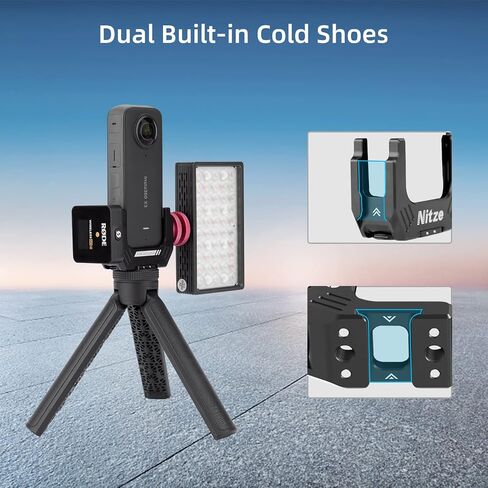 Nitze Frame Cage for Insta360 X3, Insta 360 X3 Cage, Aluminum Half Cage with 2 Cold Shoes, 2 Folding Fingers and 1/4" Threaded Holes with Locating Holes - T-IN01A in Saudi Arabia