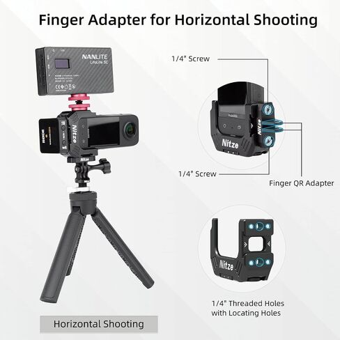 Nitze Frame Cage for Insta360 X3, Insta 360 X3 Cage, Aluminum Half Cage with 2 Cold Shoes, 2 Folding Fingers and 1/4" Threaded Holes with Locating Holes - T-IN01A in Saudi Arabia