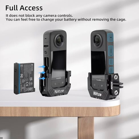 Nitze Frame Cage for Insta360 X3, Insta 360 X3 Cage, Aluminum Half Cage with 2 Cold Shoes, 2 Folding Fingers and 1/4" Threaded Holes with Locating Holes - T-IN01A in Saudi Arabia