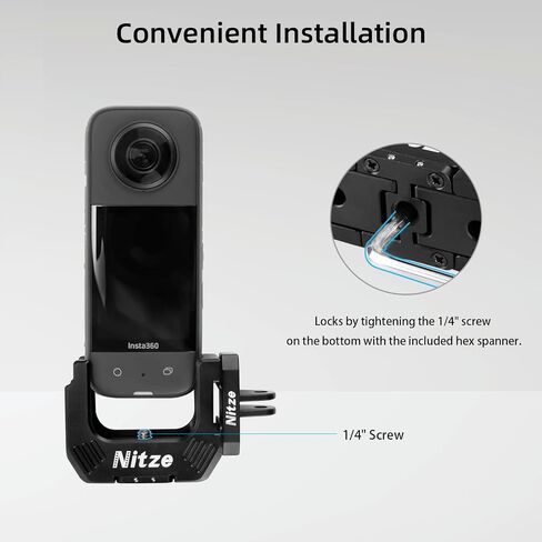 Nitze Frame Cage for Insta360 X3, Insta 360 X3 Cage, Aluminum Half Cage with 2 Cold Shoes, 2 Folding Fingers and 1/4" Threaded Holes with Locating Holes - T-IN01A in Saudi Arabia
