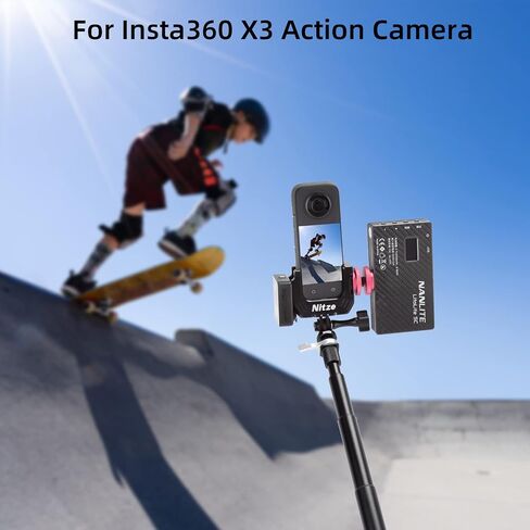 Nitze Frame Cage for Insta360 X3, Insta 360 X3 Cage, Aluminum Half Cage with 2 Cold Shoes, 2 Folding Fingers and 1/4" Threaded Holes with Locating Holes - T-IN01A in Saudi Arabia