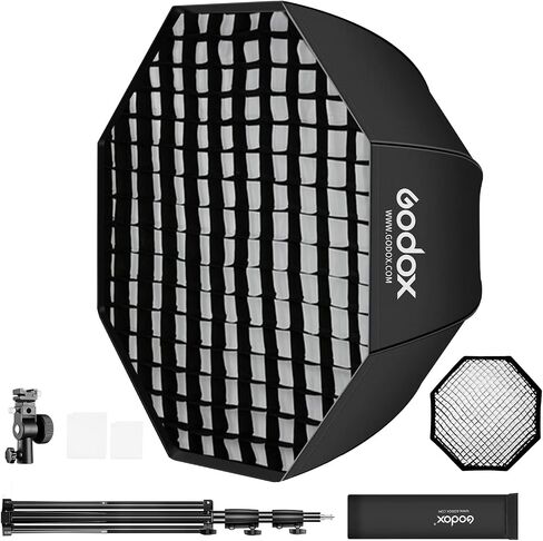 Godox 31.5" / 80cm Octagon Flash Softbox with Grid/2m Light Stand/Type-E Hot Shoe Holder Bracket Octobox for Flash Speed Light in Saudi Arabia