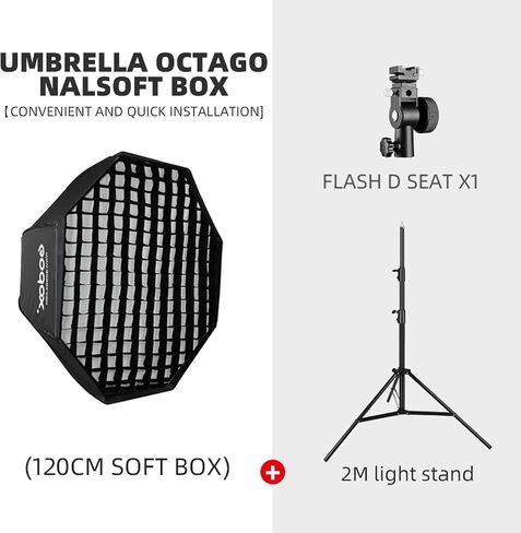 Godox 31.5" / 80cm Octagon Flash Softbox with Grid/2m Light Stand/Type-E Hot Shoe Holder Bracket Octobox for Flash Speed Light in Saudi Arabia