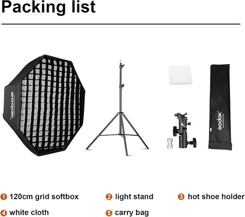 Godox 31.5" / 80cm Octagon Flash Softbox with Grid/2m Light Stand/Type-E Hot Shoe Holder Bracket Octobox for Flash Speed Light in Saudi Arabia