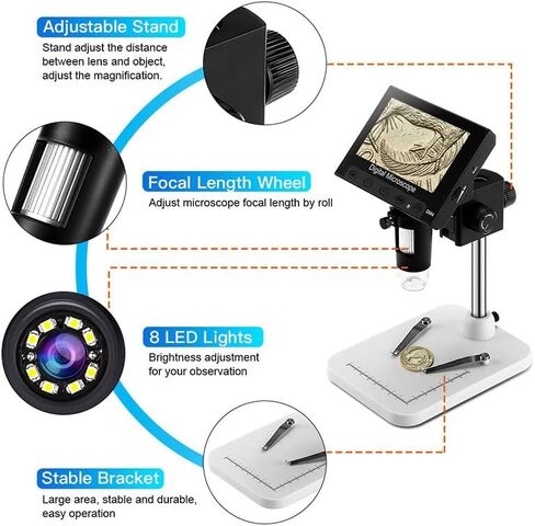 ملحقات المجهر الرقمي المحمول، مجهر رقمي بتكبير إلكتروني 1000X، مع ملحقات المجهر الحامل in Kuwait