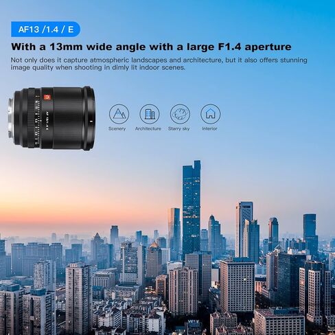 فيلتروكس عدسة 13 ملم f1.4 F/1.4 E، عدسة بزاوية واسعة Aps-C Prime لكاميرا سوني E ماونت a9/ a7RIV/ a7RIII/ a7III/ a7SIII/ a7SIII/ a7C/ a6600/ a6400/a6000/A1 in Kuwait