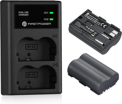 FirstPower BP-511 BP-511a Battery 2-Pack 2200mAh and Dual USB Charger for Canon EOS 5D 10D 20D 20Da 30D 40D 50D 300D D30 D60 and More Camera in Kuwait