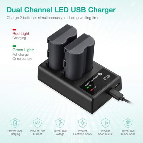 FirstPower BP-511 BP-511a Battery 2-Pack 2200mAh and Dual USB Charger for Canon EOS 5D 10D 20D 20Da 30D 40D 50D 300D D30 D60 and More Camera in Kuwait