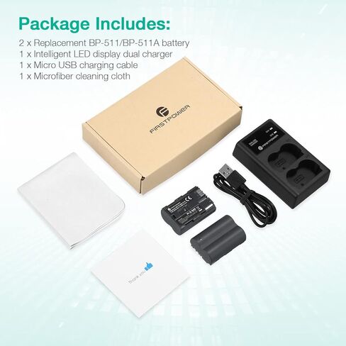 FirstPower BP-511 BP-511a Battery 2-Pack 2200mAh and Dual USB Charger for Canon EOS 5D 10D 20D 20Da 30D 40D 50D 300D D30 D60 and More Camera in Kuwait
