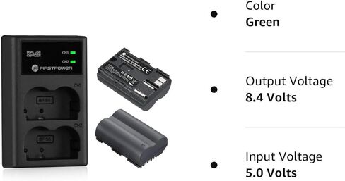FirstPower BP-511 BP-511a Battery 2-Pack 2200mAh and Dual USB Charger for Canon EOS 5D 10D 20D 20Da 30D 40D 50D 300D D30 D60 and More Camera in Kuwait