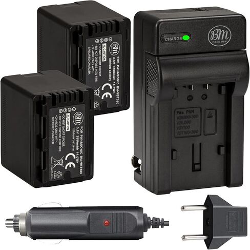 BM Premium 2 VW-VBT380 Batteries and Charger for Panasonic HC-V800K, HC-VX1K, HC-WXF1K, HCV510, HCV520, HC-V550, HCV710, HC-V720, HC-V750, HC-V770, HC-VX870, HC-VX981, HCW580, HC-W850, HC-WXF991 in Saudi Arabia