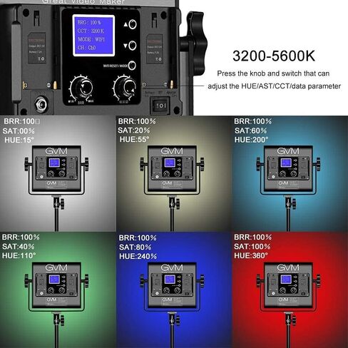 مصباح فيديو LED RGB من جي في ام، اضاءة 800D للتصوير الفوتوغرافي مع تحكم عن طريق التطبيق، ضوء فيديو لليوتيوب والاستوديو الخارجي، لوحة اضاءة ليد للفيديو (لا يشمل الحامل) in Kuwait