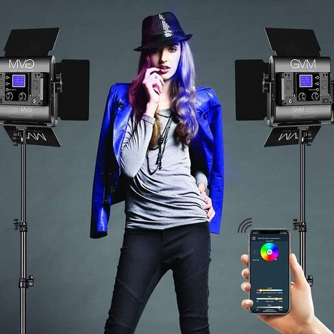 مصباح فيديو LED RGB من جي في ام، اضاءة 800D للتصوير الفوتوغرافي مع تحكم عن طريق التطبيق، ضوء فيديو لليوتيوب والاستوديو الخارجي، لوحة اضاءة ليد للفيديو (لا يشمل الحامل) in Kuwait