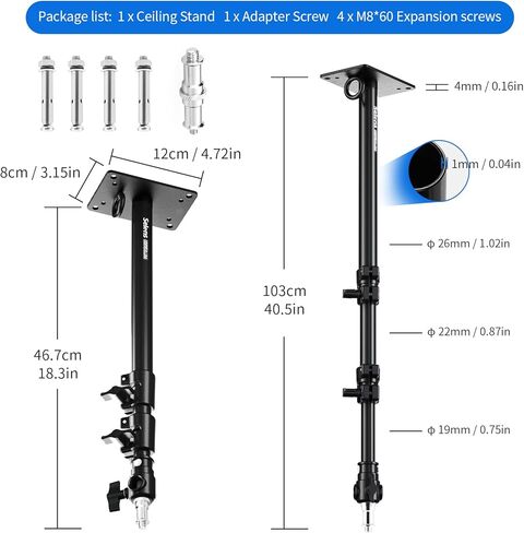 Selens Camera Wall Mount Ring Light Boom Arm, Overhead Light Mounting for Photo Studio Video Ring Light, Strobe Light, Flash, Softbox, Reflector, Max Length 39inch in Saudi Arabia