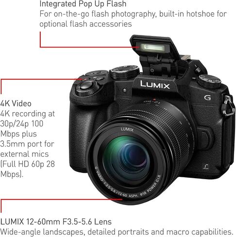 Panasonic Lumix DMC-G85 Mirrorless Camera with 12-60mm OIS Lens Starter Bundle with Bag, 64GB SD Card, 2 Extra Battery, Charger, Mini Tripod and Accessories in Saudi Arabia