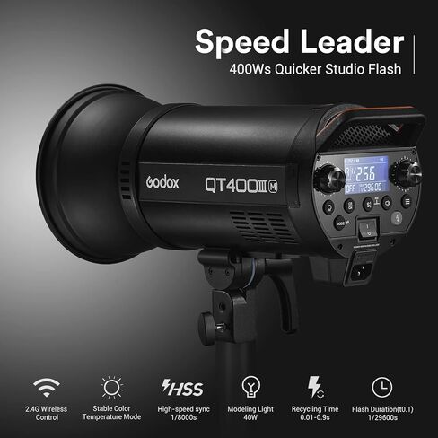 Godox QT400III QT400IIIM Studio Flash Monolight، 2.4G لاسلكي 1/8000s HSS 400Ws إضاءة تصوير فوتوغرافي، 0.01-0.9s إعادة التدوير، Bowens Mount Strobe Light للاستوديو، الموقع، الصورة، الزفاف in Kuwait