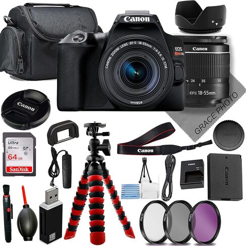 حزمة Canon Rebel SL3: تتضمن عدسة STM مقاس 18-55 مم، وحامل ثلاثي قوي، وبطاقة ذاكرة سعة 64 جيجابايت، وحقيبة حمل متينة، ومجموعة مرشحات مكونة من 3 قطع، لمنشئي المحتوى in Kuwait