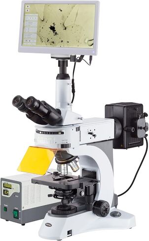 AmScope 40X-1000X مجهر فلورنسي مستقيم مع برج دوار متعدد التصفية + كاميرا HDMI + شاشة in Saudi Arabia
