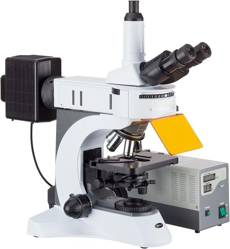 AmScope 40X-1000X مجهر فلورنسي مستقيم مع برج دوار متعدد التصفية + كاميرا HDMI + شاشة in Saudi Arabia
