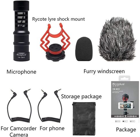 mcoplus VM-M03 Metal Shotgun Video Microphone Compact On-Camera Cardioid Directional Condenser Mini Recording Mic with Deadcat Windscreen for Smartphone DSLR Cameras and Camcorders Mac Tablet in Saudi Arabia
