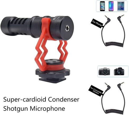 mcoplus VM-M03 Metal Shotgun Video Microphone Compact On-Camera Cardioid Directional Condenser Mini Recording Mic with Deadcat Windscreen for Smartphone DSLR Cameras and Camcorders Mac Tablet in Saudi Arabia