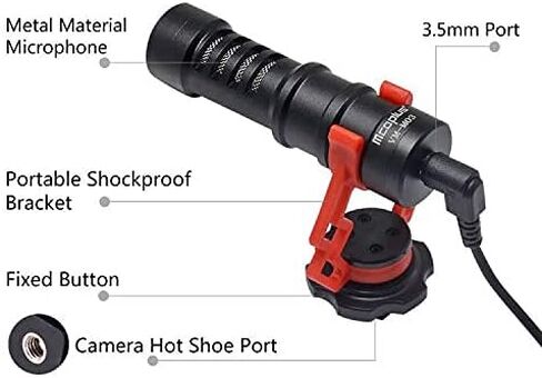 mcoplus VM-M03 Metal Shotgun Video Microphone Compact On-Camera Cardioid Directional Condenser Mini Recording Mic with Deadcat Windscreen for Smartphone DSLR Cameras and Camcorders Mac Tablet in Saudi Arabia