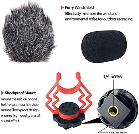 mcoplus VM-M03 Metal Shotgun Video Microphone Compact On-Camera Cardioid Directional Condenser Mini Recording Mic with Deadcat Windscreen for Smartphone DSLR Cameras and Camcorders Mac Tablet in Saudi Arabia