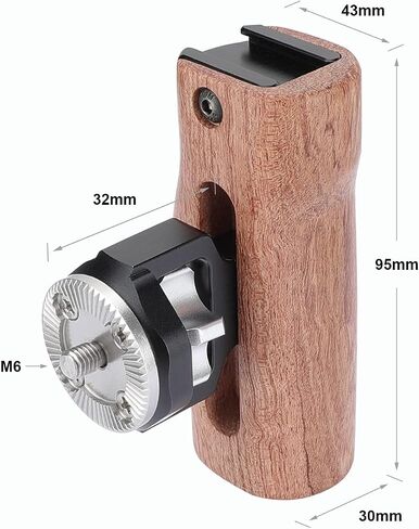 SZRIG Adjustable Wooden Handgrip with M6 Rosette Mount & Top hot Shoe Mouth for DLSR Camera Cage Kit (Switch Right or Left Hand) in Saudi Arabia