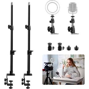 2 Pack C Clamp Desk Mount Light Stand with 1/4" Ball Head and Hot Shoe Mount Adapter, 15.5-25.5 Inch Adjustable Tabletop Bracket Stand for DSLR Camera, Ring Light, Video Monitor, Microphone in Kuwait