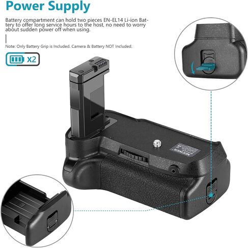 Neewer Professional Vertical Battery Grip Replacement for Nikon D3100/D3200/D3300/D5300 SLR Digital Camera, Works with 1 or 2 Pieces EN-EL14 Batteries in Saudi Arabia