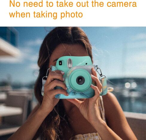 حافظة Fintie الواقية لكاميرا Fujifilm Instax Mini 7+ الفورية - غطاء حقيبة من الجلد النباتي الفاخر مع حزام قابل للتعديل قابل للإزالة، رخام زمردي in Kuwait